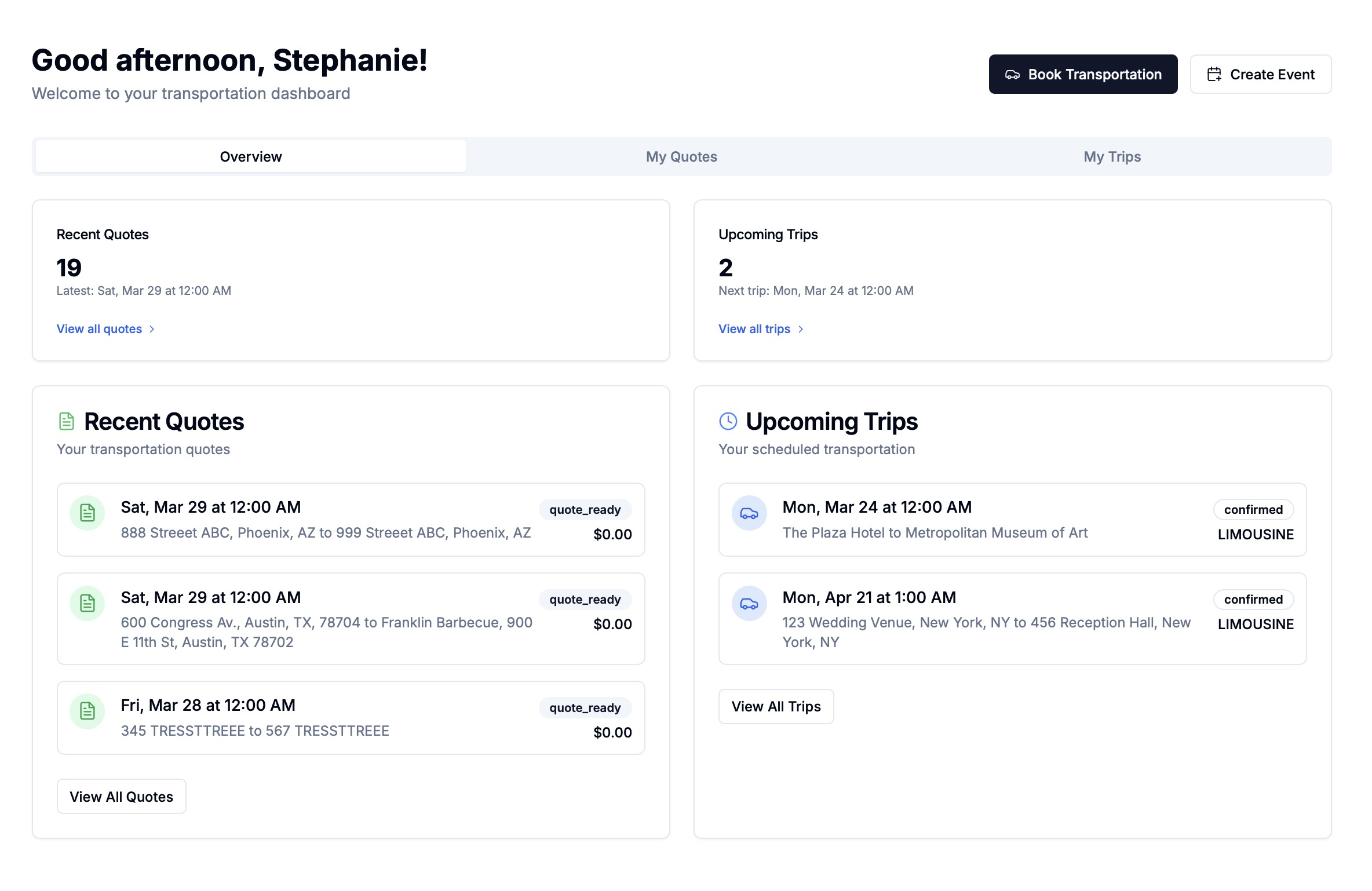 Customer Dashboard Interface